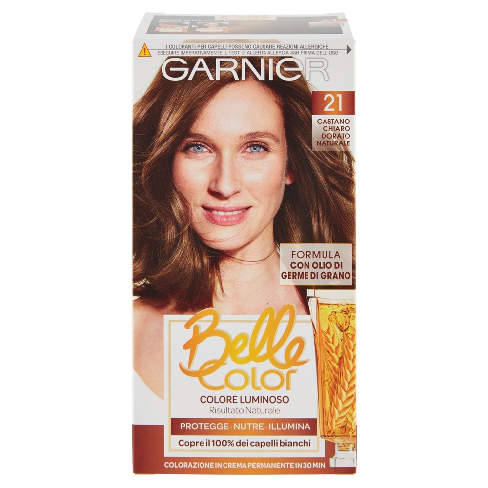 Garnier Belle Color Colore Luminoso, Tinta per Capelli Bianchi 21 Castano Chiaro Dorato Naturale